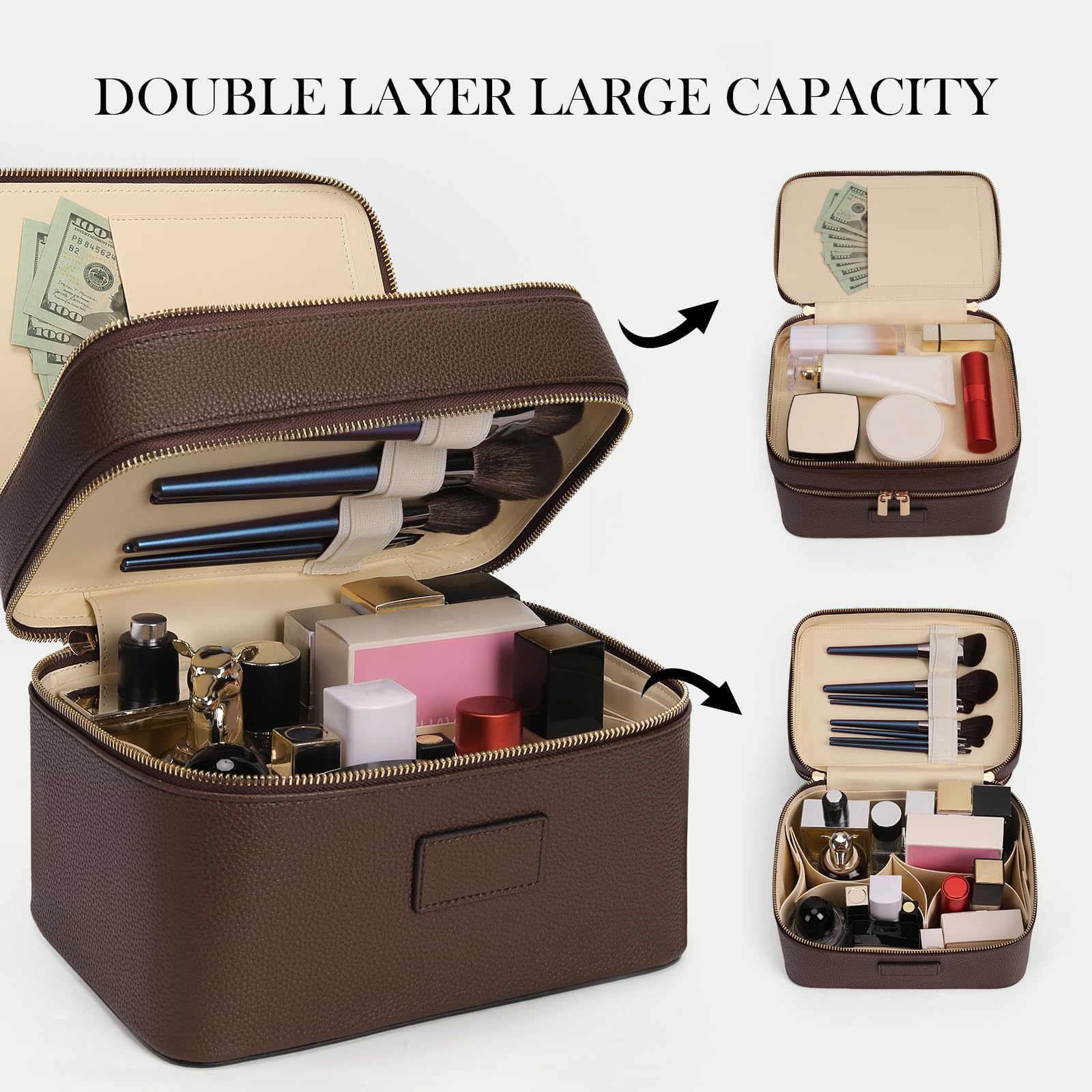 Luxury Bags Leather - Grote capaciteit dubbele laag luxe cosmeticaschuit
